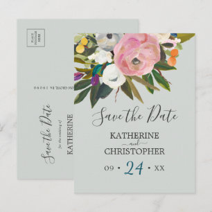 Painted Floral Save the Date Announcement Postcard