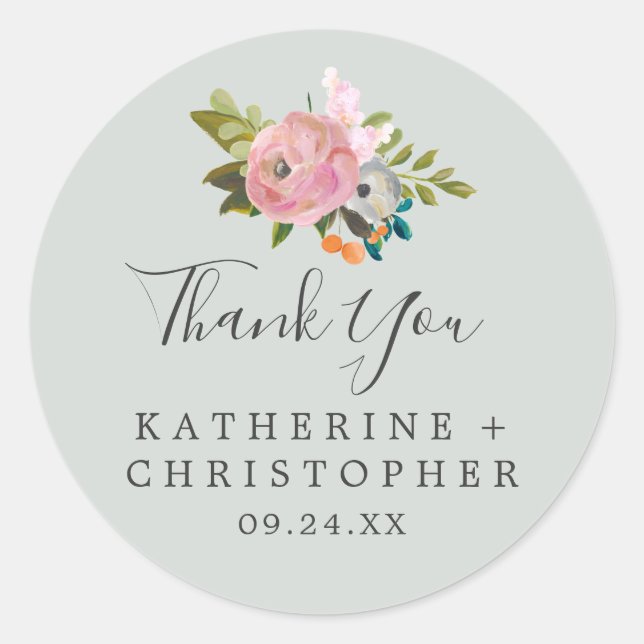 Painted Floral Thank You Wedding Favour Sticker (Front)