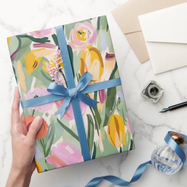 Painted Floral Tulip & Sunflower Wrapping Paper (Gifting)