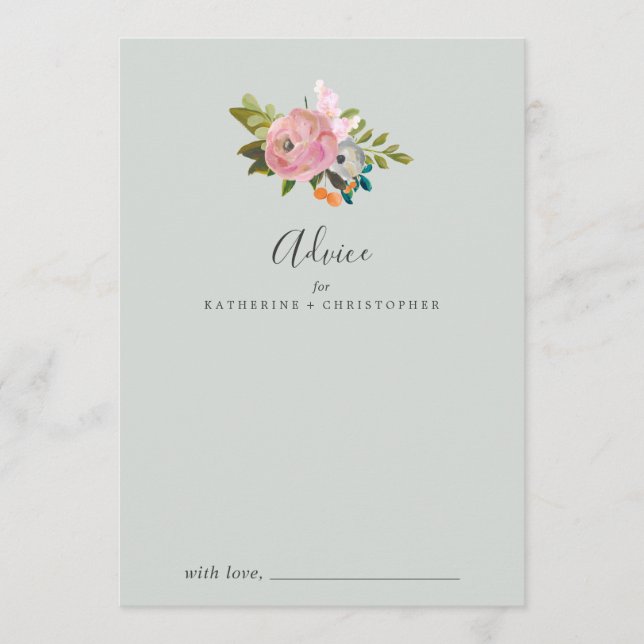 Painted Floral Wedding Advice Card (Front)