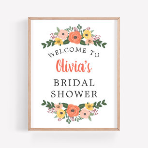 Painted Floral Wedding Bridal Shower Welcome Poster