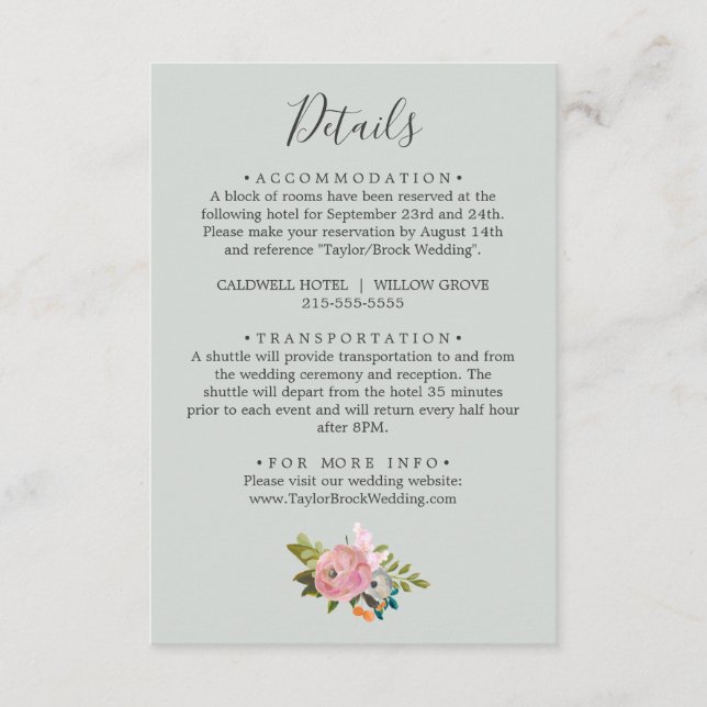 Painted Floral Wedding Details Enclosure Card (Front)