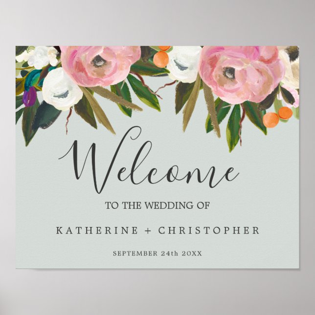 Painted Floral Welcome Wedding Poster (Front)