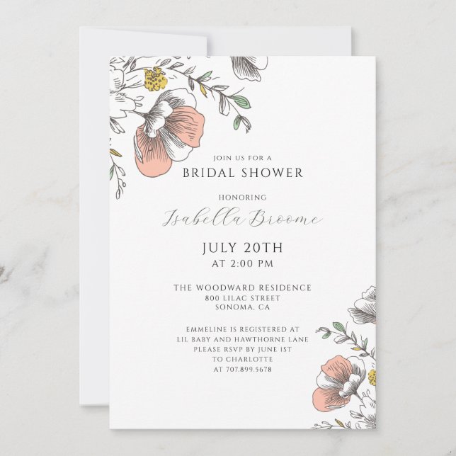 Painted Florals  Bridal Shower Invitation (Front)