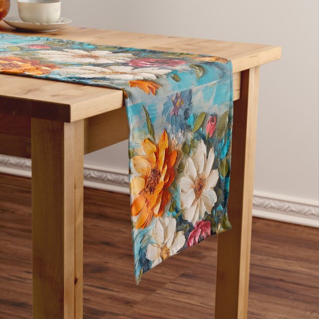 Painted Flower Bouquets Short Table Runner (In Situ)
