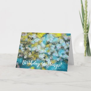 Painted Flower Garden in Blues Birthday Card