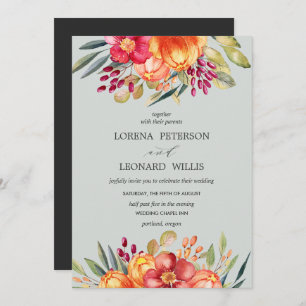 Painted Flower Modern ELEGANT Rustic Grey Vertical Invitation