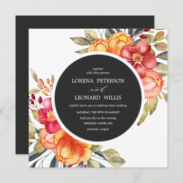 Painted Flower Modern ELEGANT Rustic round grey Invitation (Front/Back)