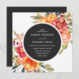 Painted Flower Modern ELEGANT Rustic round grey Invitation