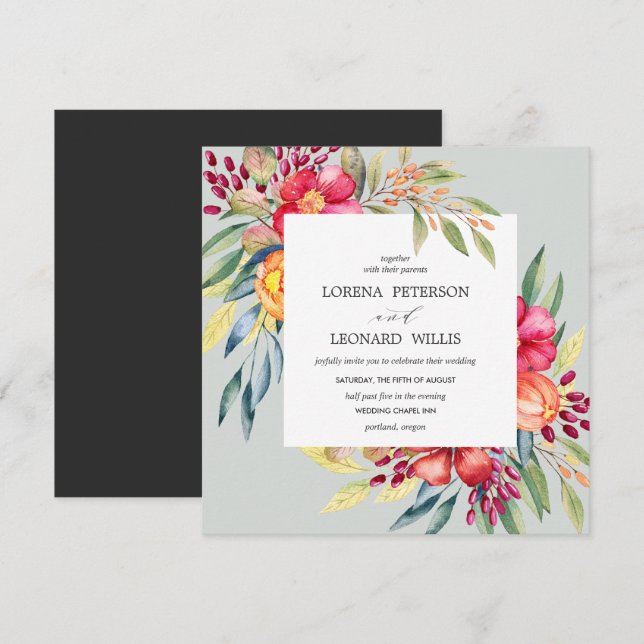 Painted Flower Modern ELEGANT Rustic square Invitation (Front/Back)