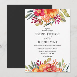Painted Flower Modern ELEGANT Rustic Vertical Invitation