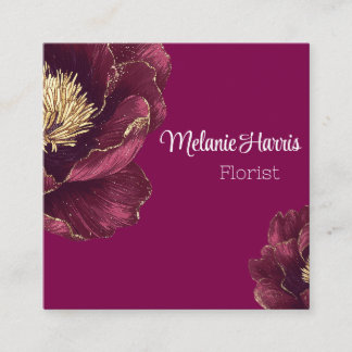 painted flower peony burgundy with gold glitter  loyalty card