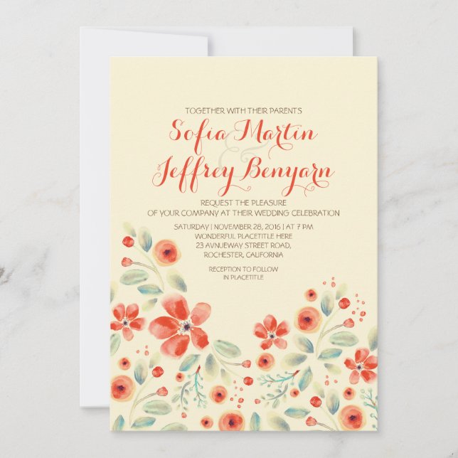 painted flowers elegant casual wedding invitation (Front)