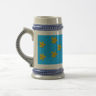 painted flowers on blue beer stein