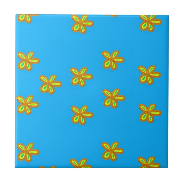 painted flowers on blue tile (Front)