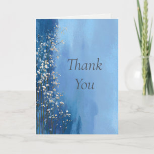 Painted Flowers on Blue Watercolor Thank You Card