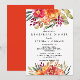 Painted  Flowers Orange REHEARSAL DINNER Wedding Invitation