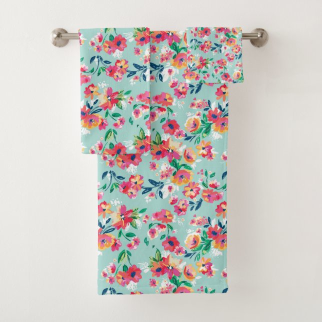 Painted Flowers Pattern Bath Towel Set (Insitu)