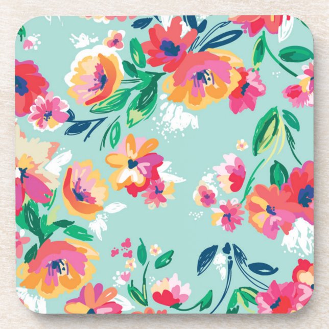 Painted Flowers Pattern Coaster (Front)
