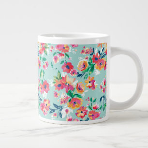 Painted Flowers Pattern Large Coffee Mug