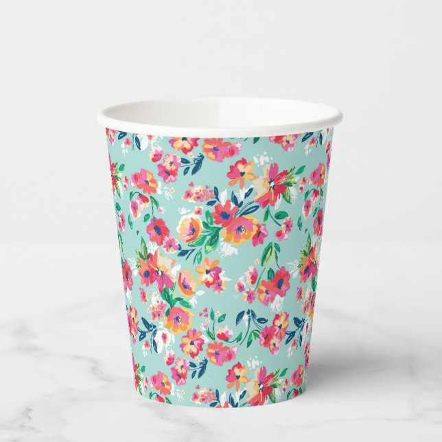 Painted Flowers Pattern Paper Cups (Left)