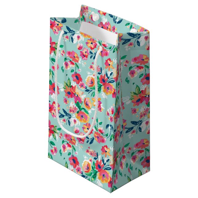 Painted Flowers Pattern Small Gift Bag (Front Angled)