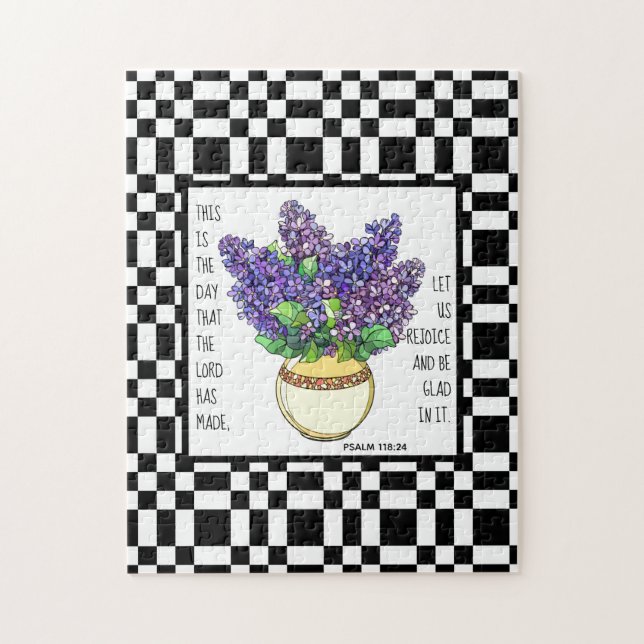 Painted flowers, Psalm 118:24, checkerboard back Jigsaw Puzzle (Vertical)