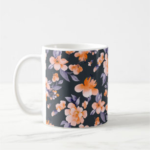 Painted flowers seamless background illustration coffee mug