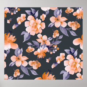 Painted Flowers Seamless Background Poster