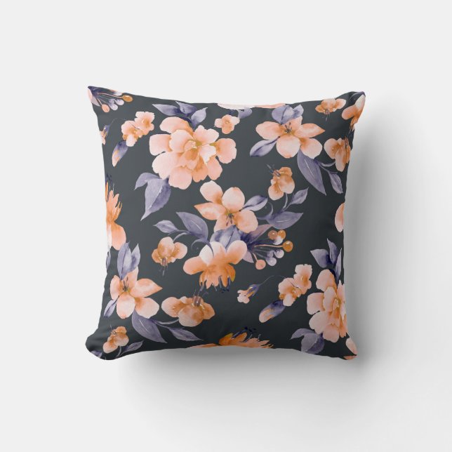 Painted Flowers Seamless Background Throw Pillow (Front)