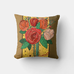 Painted Flowers, Southwestern roses on brown Throw Pillow