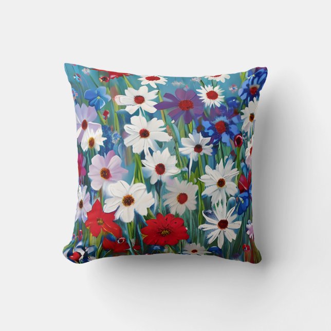 Painted Flowers Throw Pillow (Front)