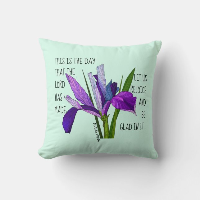 Painted flowers, verse from Psalm 118:24 Throw Pillow (Front)