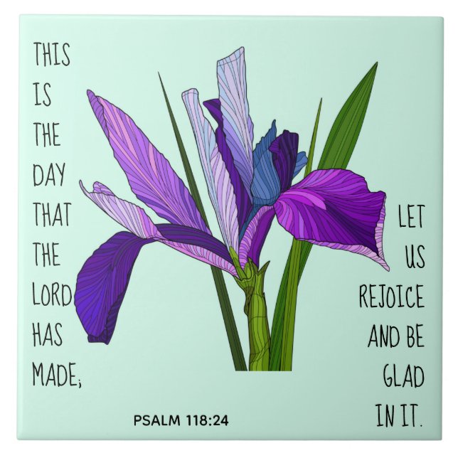 Painted flowers, verse from Psalm 118:24 Tile (Front)