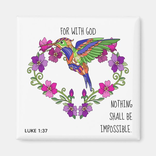 Painted flowers, w verse from Luke 1:37 Magnet (Front)
