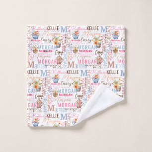 Painted Flowers with Name and Monogram Collage Wash Cloth