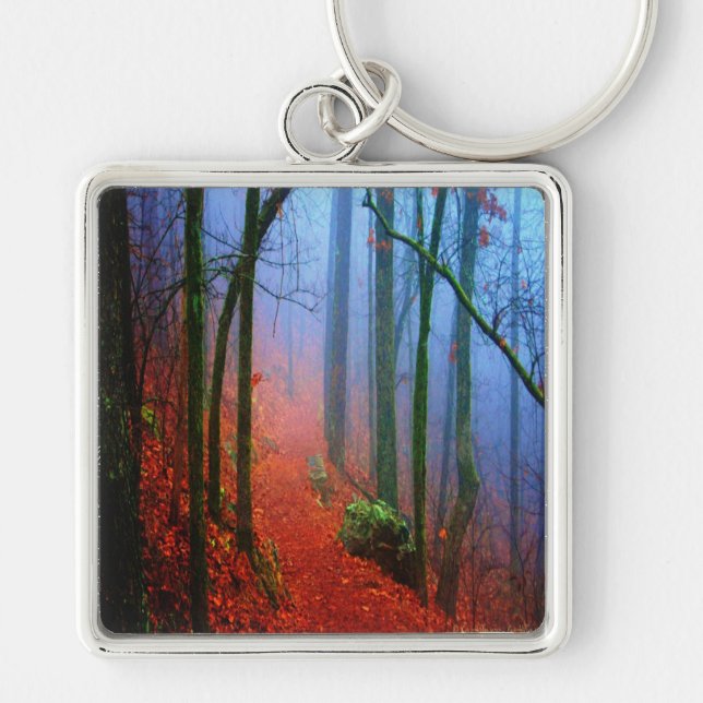 Painted Forest Autumn Blue Fog Keychain (Front)