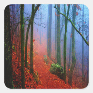 Painted Forest Autumn Blue Fog Square Sticker