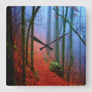 Painted Forest Autumn Blue Fog Square Wall Clock