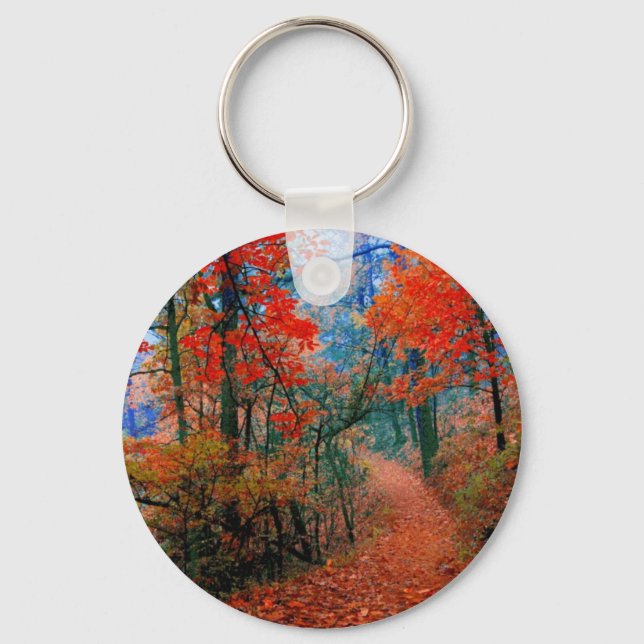Painted Forest Autumn Flame Watercolor Gifts Keychain (Front)