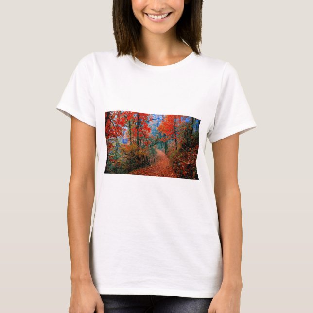 Painted Forest Autumn Flame Watercolor Gifts T-Shirt (Front)