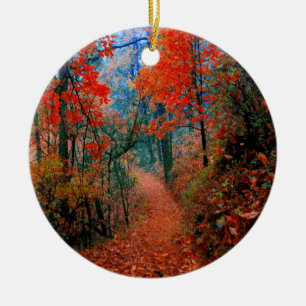 Painted Forest Autumn Flame Watercolor Ornament