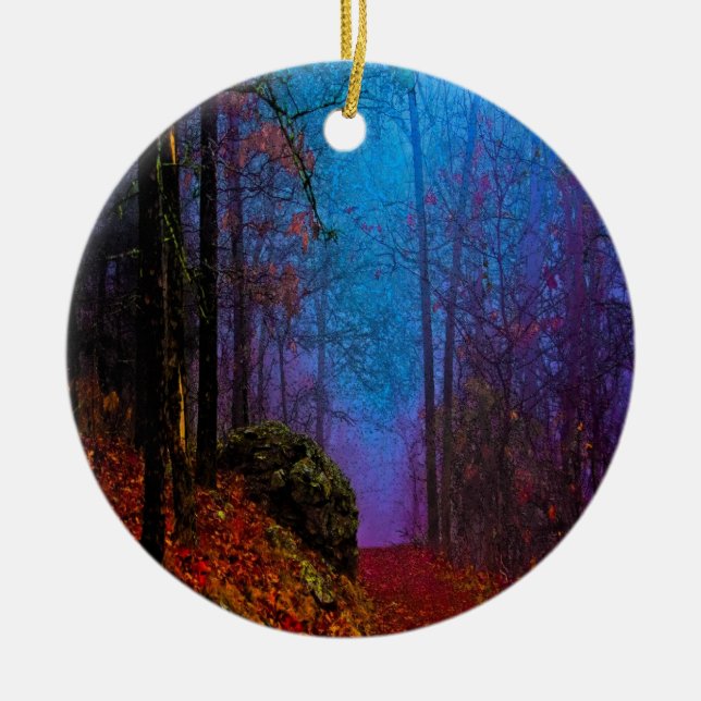 Painted Forest Autumn Purple Fog Ceramic Ornament (Front)