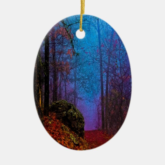 Painted Forest Autumn Purple Fog Ceramic Ornament (Front)