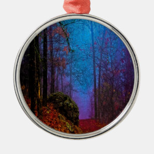 Painted Forest Autumn Purple Fog Metal Ornament