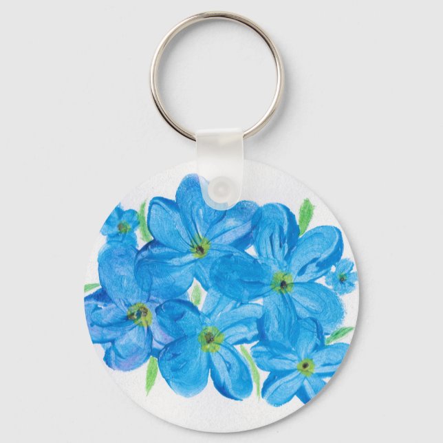 Painted Forget-Me-Not's Cluster of Blue Flowers Keychain (Front)