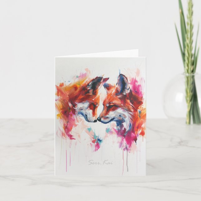 Painted Foxes Blank Greeting Card (Front)