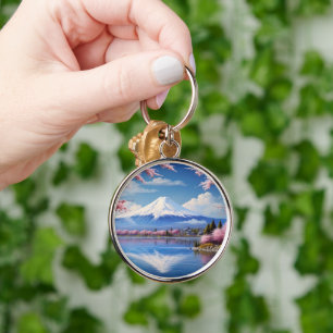 Painted Fuji mountain in cherry blossom season Keychain