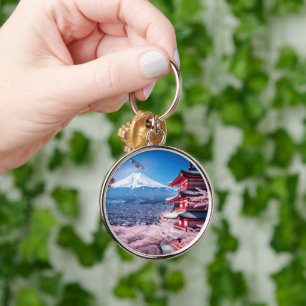 Painted Fuji mountain in cherry blossom season Keychain
