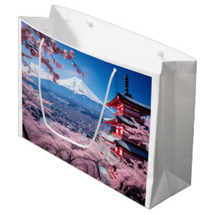 Painted Fuji mountain in cherry blossom season Large Gift Bag